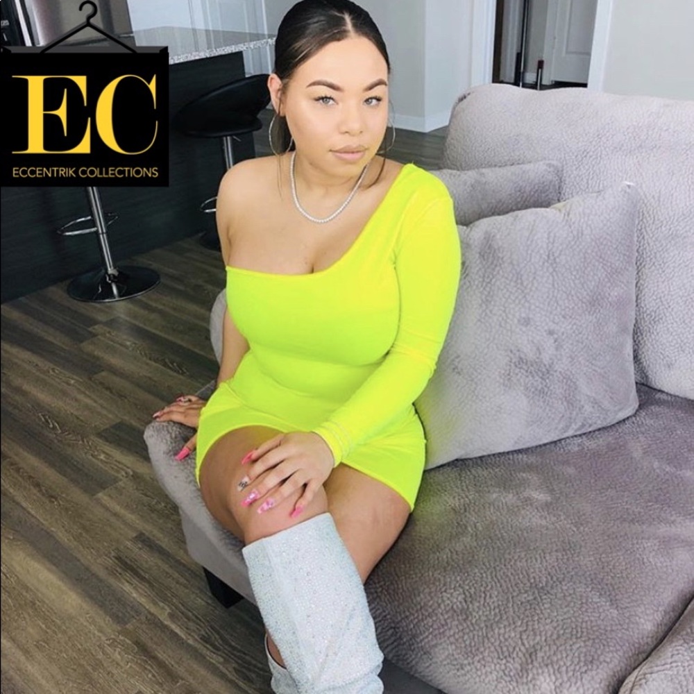 One Shoulder Neon Yellow Dress